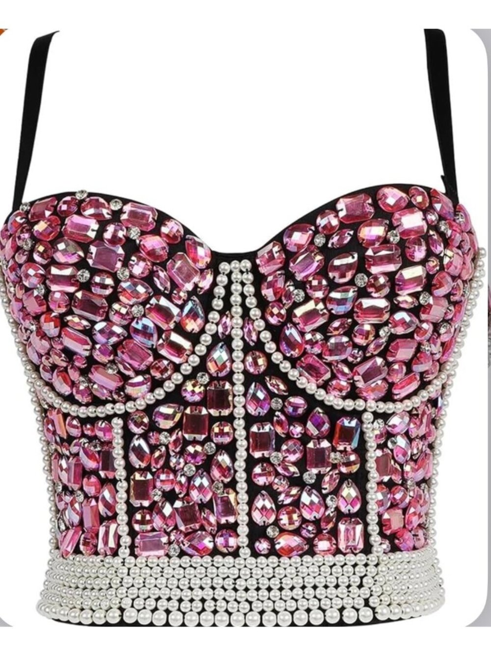 Ellacci Women’s Faux Pearl Rhinestone Bustier Crop Corset Top Size L